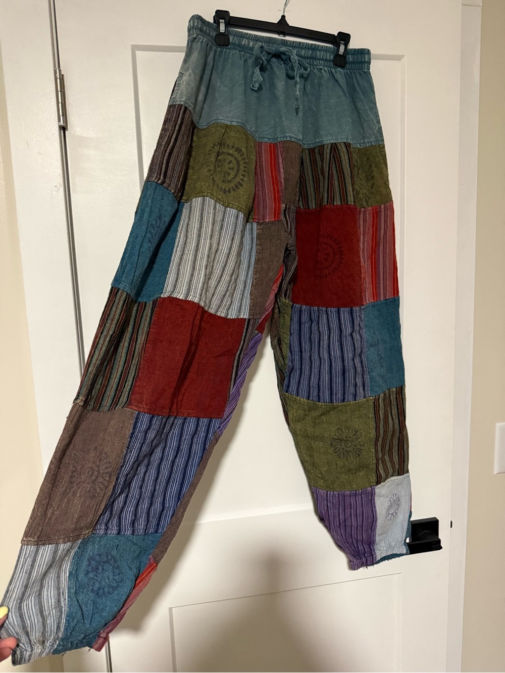 Kathmandu Patchwork Wide-Leg Pants — Teal, Red, Olive, Blue, Purple